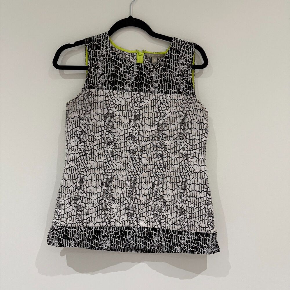 Banana Republic Snakeskin Pattern Knit Tank with Green Zip Detail - Sz 6 VGUC